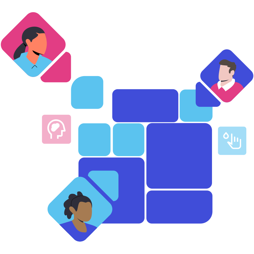 illustrated graphic showing people of different perspectives coming together